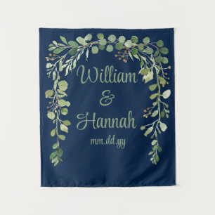 Custom Navy Greenerity Wedding Reception Foto Prop Wandteppich