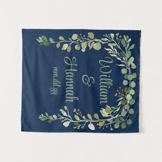 Custom Navy Greenerity Wedding Reception Foto Prop Wandteppich (Vorderseite (Horizontal))