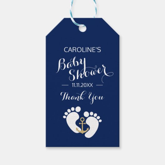 Custom Navy Nautical Blue Baby BOY Baby Shooter Geschenkanhänger (Vorderseite)