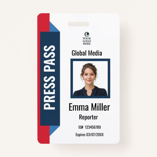Custom Navy & Red Media Pass | Abzeichen für die P Ausweis (Vorderseite)