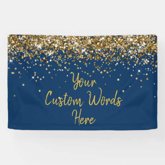 Custom Navy White Gold Birthday Party Photo Booth Banner (Horizontal)