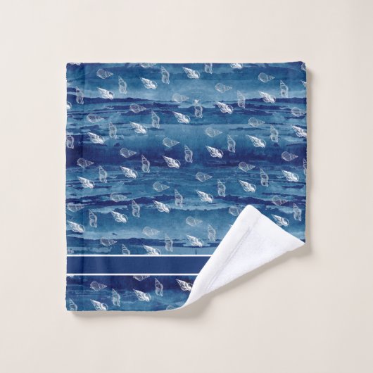 Custom Navy White Nautical Seashell Badezimmer Badhandtuch Set (Waschlappen)