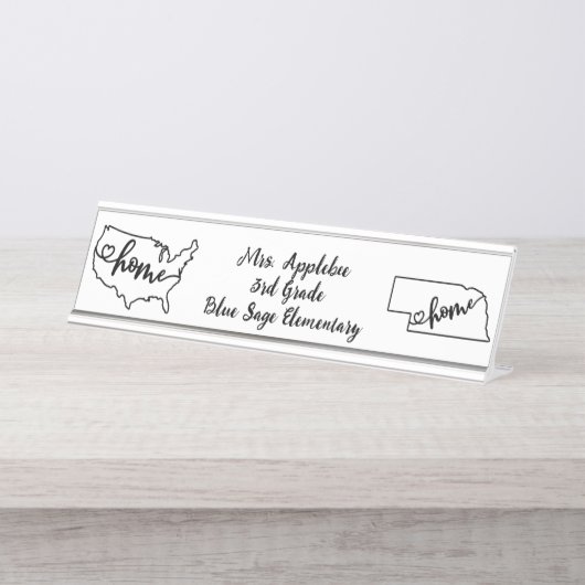 Custom Nebraska Staat US Zuhause Line Art Schreibtischnamensplakette (Vorderseite )