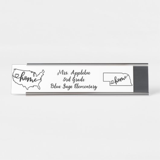 Custom Nebraska Staat US Zuhause Line Art Schreibtischnamensplakette (Vorderseite )
