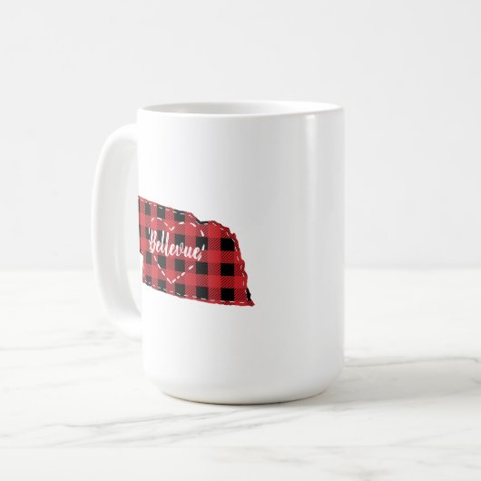 Custom Nebraska Zuhause Staat Buffalo Karierte Wei Kaffeetasse (Vorderseite Links)