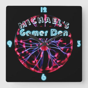 Custom Nelock Gamer DEN Plasma Ball Games Geek Quadratische Wanduhr