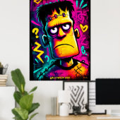 Custom Neon Frankenstein Retro Halloween Design Poster (Heimbüro)