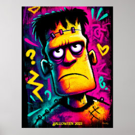 Custom Neon Frankenstein Retro Halloween Design Poster