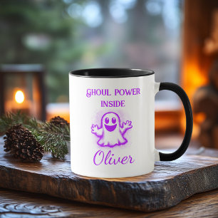 Custom Neon Halloween Tasse - Lila Ghost Design