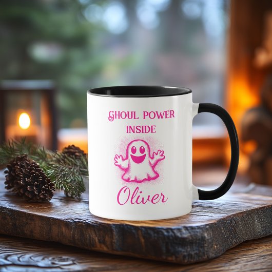 Custom Neon Halloween Tasse - Pink Ghost Design