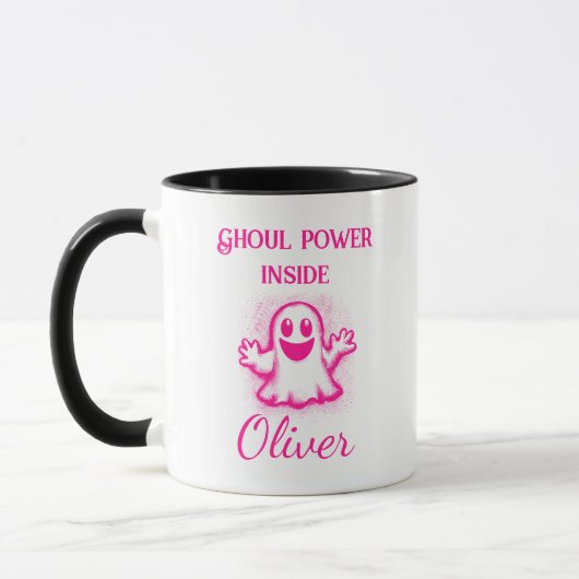 Custom Neon Halloween Tasse - Pink Ghost Design (Links)