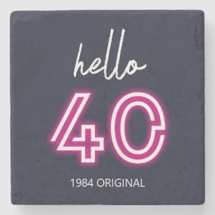 Custom Neon Hello Forty Birthday Steinuntersetzer