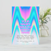 Custom Neon Holographic Iridescent Y2K Party Einladung (Stehend Vorderseite)
