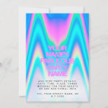 Custom Neon Holographic Iridescent Y2K Party Einladung<br><div class="desc">Benutzerdefinierte Neon Holographic Iridescent Y2K universelle Party Einladung-Karten mit Augenätzchen,  hell abstrakten Vaporwave-Hintergrund und Ihrem personalisierten Text- und Party-Namen. Perfekt für Geburtstagsaufenthalte,  Babydusche,  Quinceanera,  süße 16 Party Einladungen und jedes bunte Party.</div>