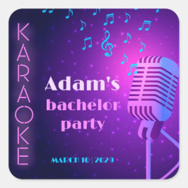 Custom Neon Karaoke Night Bachelor Party Quadratischer Aufkleber