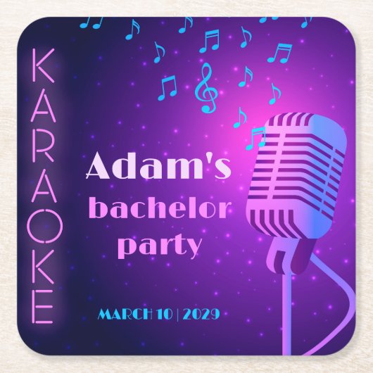 Custom Neon Karaoke Night Bachelor Party Rechteckiger Pappuntersetzer (Vorderseite)