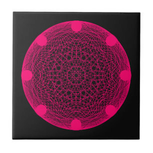 Custom Neon Pink Mandala auf der schwarzen Keramik Fliese
