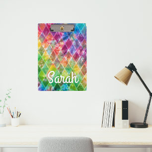 Custom Neon Rainbow gefärbte Krawatte Watercolor H Klemmbrett