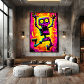Custom Neon Skeleton Retro Halloween Design Poster