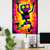 Custom Neon Skeleton Retro Halloween Design Poster (Heimbüro)