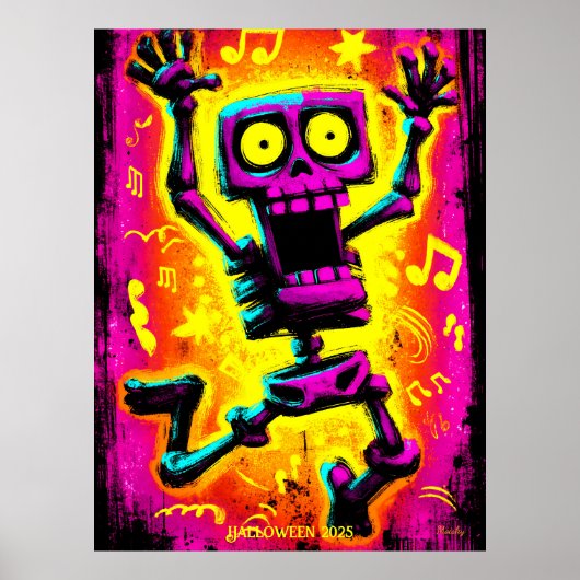 Custom Neon Skeleton Retro Halloween Design Poster (Vorne)