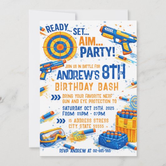 Custom Nerf War Birthday Invitation  Einladung (Vorderseite)
