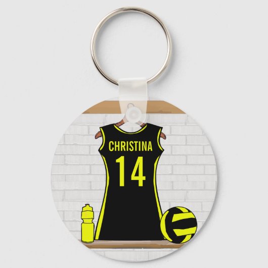 Custom Netball Uniform Black Gelb Schlüsselanhänger (Rückseite)