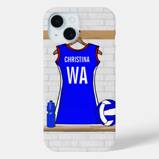 Custom Netball Uniform Blue mit Rot und Weiß Case-Mate iPhone Hülle (Rückseite)