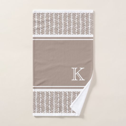 Custom Neutral Earthy Taupe Zigzag Art Stripes Badhandtuch Set (Handtuch)