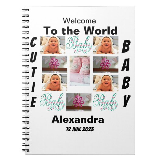 Custom New Baby 11 Foto Collage Notizblock (Vorderseite)