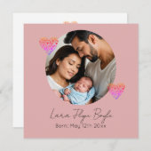 "Custom new Baby Girl - Pink Heart & Foto" Einladung (Vorne/Hinten)