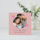 "Custom new Baby Girl - Pink Heart & Foto" Einladung (Stehend Vorderseite)