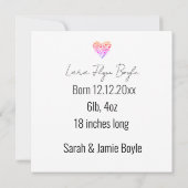 "Custom new Baby Girl - Pink Heart & Foto" Einladung (Rückseite)
