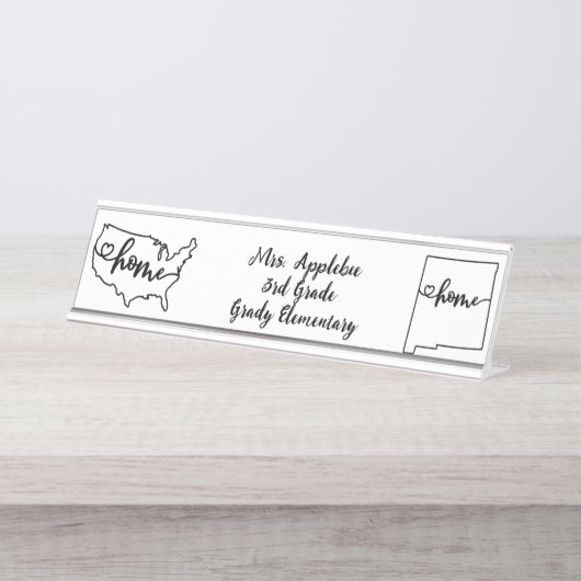 Custom New Mexico Staaten US Zuhause Line Art Schreibtischnamensplakette (Vorderseite )