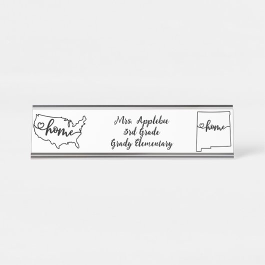Custom New Mexico Staaten US Zuhause Line Art Schreibtischnamensplakette (Vorderseite )