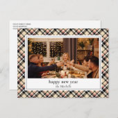 Custom New Year Chic Red Schwarz-weiß Beige Karier Postkarte (Vorne/Hinten)