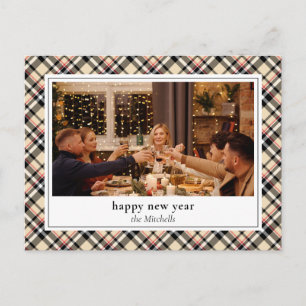 Custom New Year Chic Red Schwarz-weiß Beige Karier Postkarte