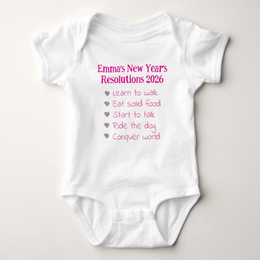Custom New Year's Resolutions, Girl, Funny    Baby Strampler (Vorderseite)