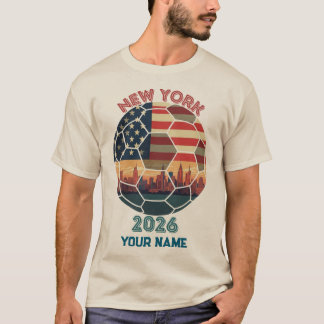 Custom New York 2026 Soccer USA Flag Skyline Fan S T-Shirt
