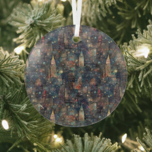 Custom New York City at New Year's in Watercolor Ornament Aus Glas