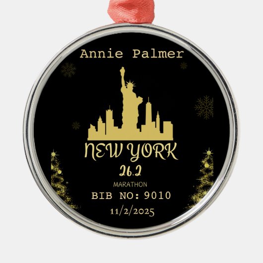 Custom New York Marathon Finisher Gift Ornament Aus Metall (Vorne)