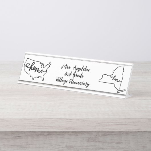 Custom New York Staaten US Zuhause Line Art Schreibtischnamensplakette (Vorderseite )