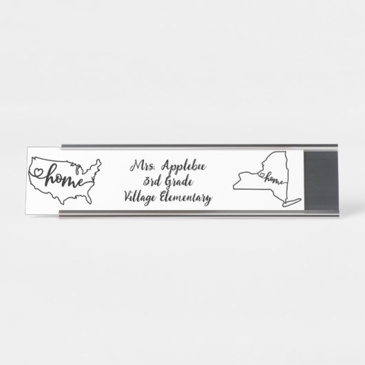 Custom New York Staaten US Zuhause Line Art Schreibtischnamensplakette (Vorderseite )