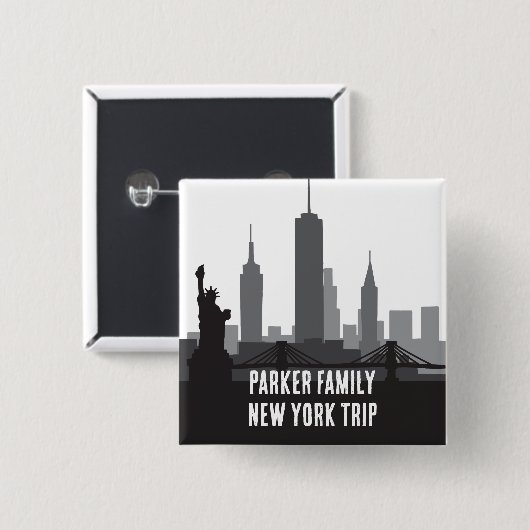 Custom New York Trip Skyline Statue of Liberty Button (Vorne & Hinten)
