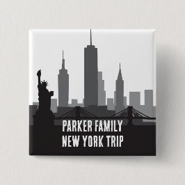 Custom New York Trip Skyline Statue of Liberty Button