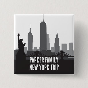 Custom New York Trip Skyline Statue of Liberty Button