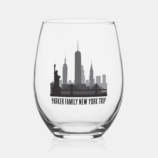 Custom New York Trip Skyline Statue of Liberty Weinglas Ohne Stiel (Vorderseite)
