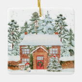 Custom New Zuhause Country Hütte Weihnachts-Orname Keramikornament (Vorderseite)