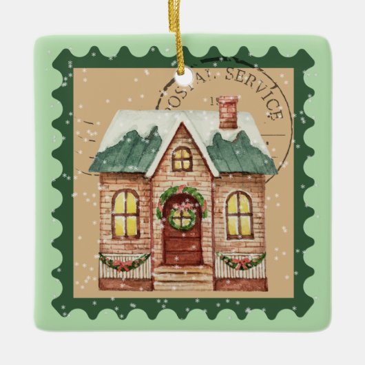 Custom New Zuhause Snowy House Weihnachtsschmuck (Vorderseite)