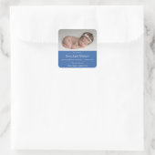 Custom Newborn Foto Birth Announcement Blue Quadratischer Aufkleber (Tasche)